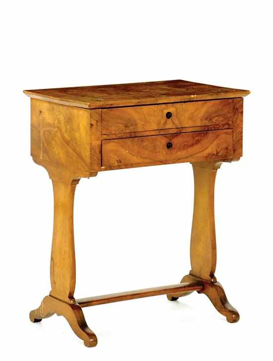 Appraisal: Biedermeier style fruitwood two-drawer work table circa rectangular top over