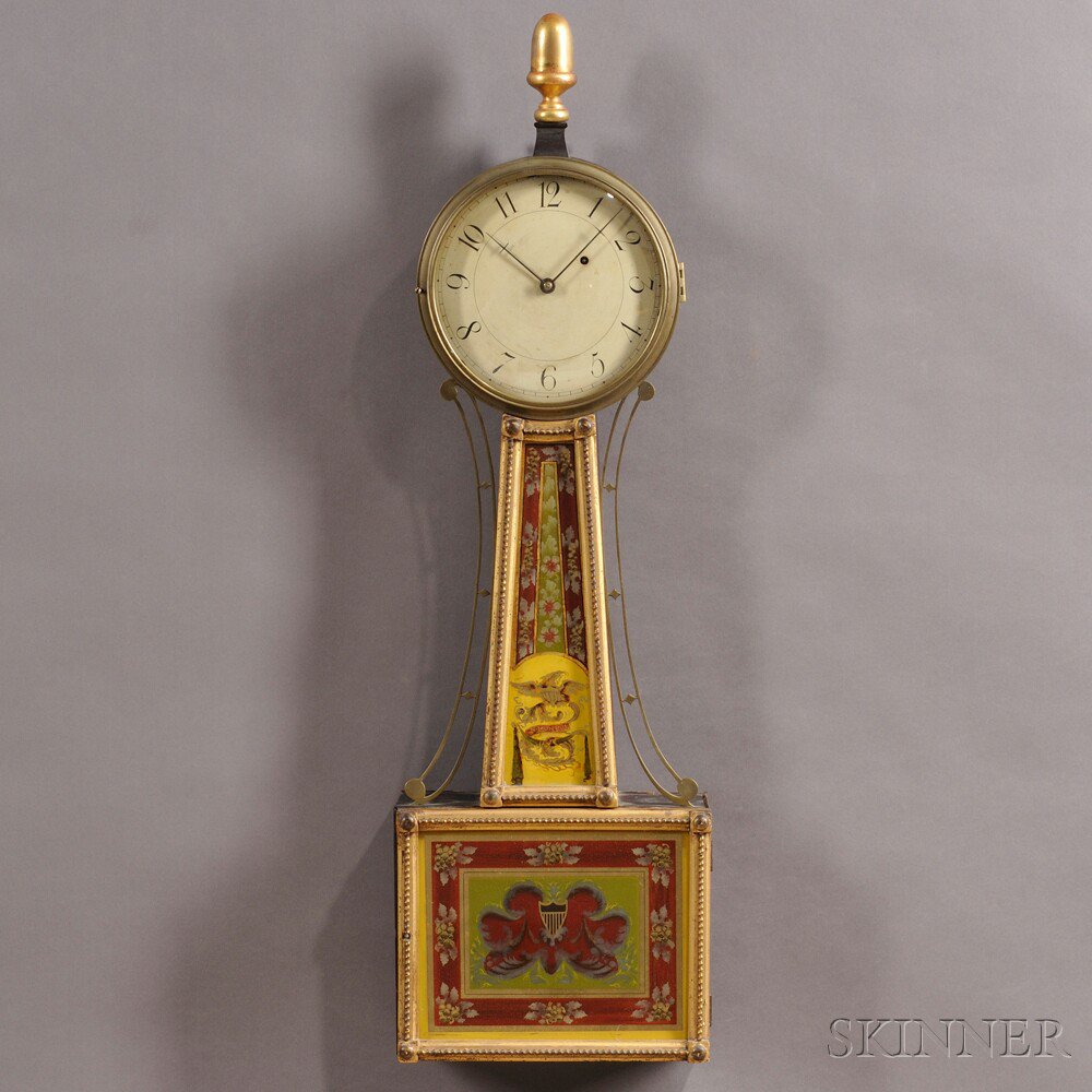 Appraisal: Nathaniel Munroe Patent Timepiece or Banjo Clock Concord Massachusetts c