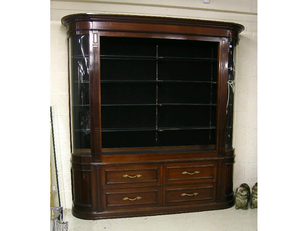 Appraisal: Good large mahogany display cabinet with glass sliding doors flanked