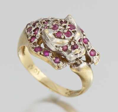 Appraisal: A Ladies' Ruby Set Leopard Ring k yellow gold leopard