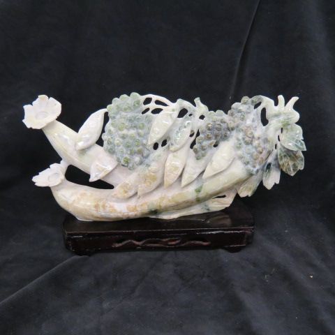 Appraisal: Chinese Carved Jade Statue of Pea Pods x plus stand