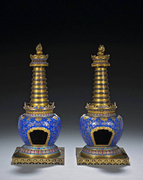 Appraisal: A pair of gilt and enameled metal models th Century