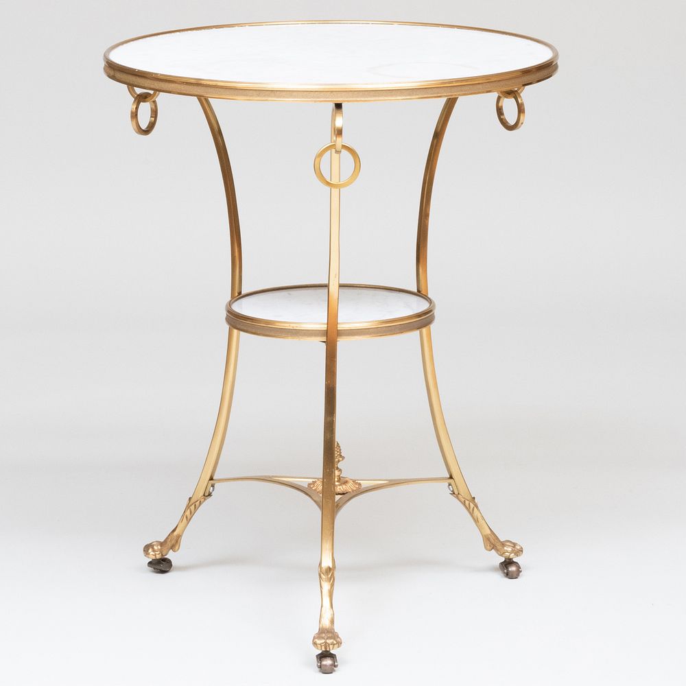 Appraisal: Louis XVI Style Gilt-Bronze Gu ridon Fitted with white marble