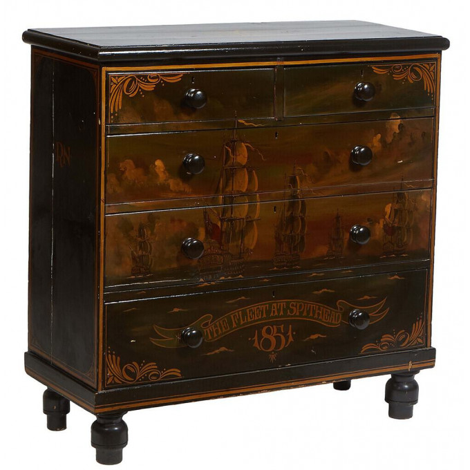 Appraisal: English Painted Pine Chest th c now painted as a