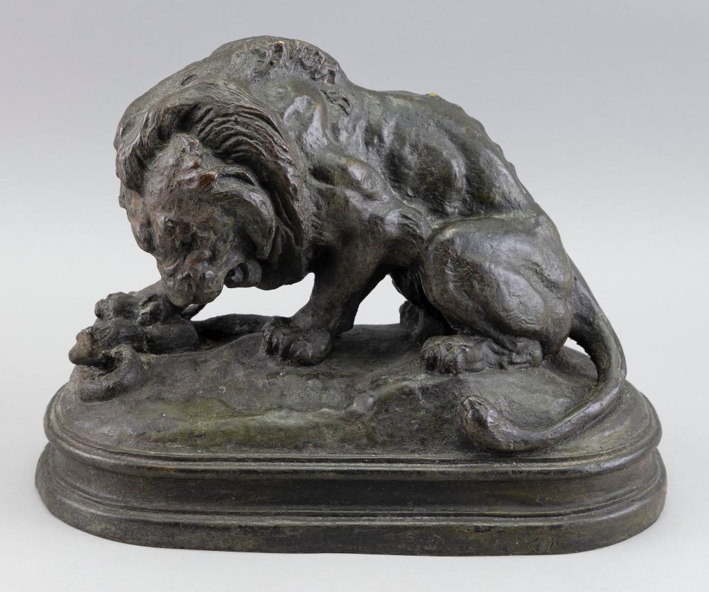 Appraisal: ANTOINE-LOUIS BARYE FRANCE - THE LION WITH THE SERPENT BRONZE