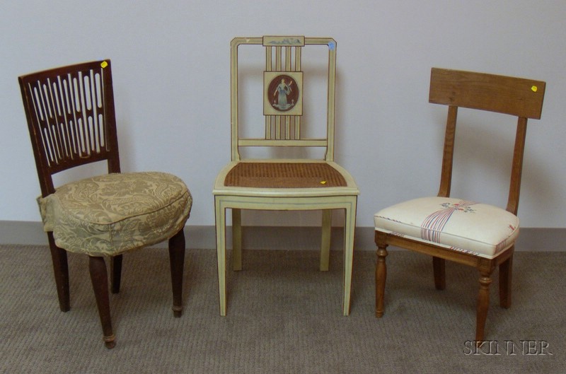 Appraisal: Three European Wooden Side Chairs with upholstered and caned seats