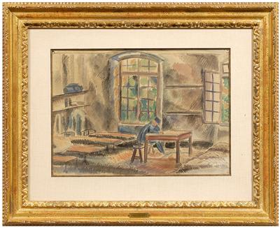 Appraisal: Watercolor attributed to Jean Dufy French - figured seated in