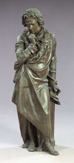 Appraisal: Large German Patinated Bronze Spelter Figure depicting the standing composer