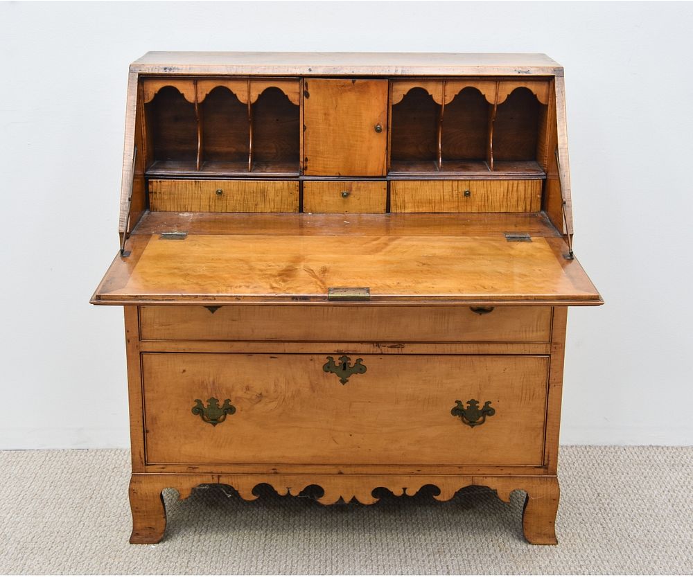 Appraisal: Unusual Figured Maple Slant Lid Desk Unusual figured maple slant