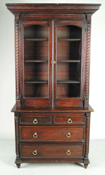 Appraisal: VICTORIAN STEPBACK CUPBOARD Top section with two glass doors having