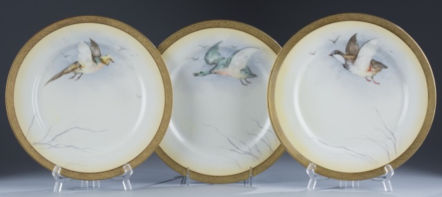 Appraisal: Three Tiffany Game Bird Plates Quail Duck Pheasant with gilt