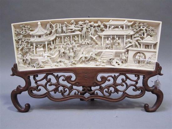 Appraisal: CHINES RELIEF CARVED IVORY PLAQUE th C depicting royalty and