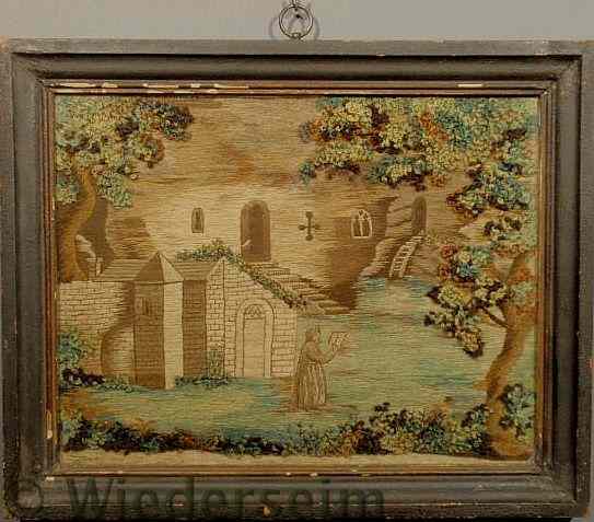 Appraisal: Continental needlework of medieval buildings and a figure with a