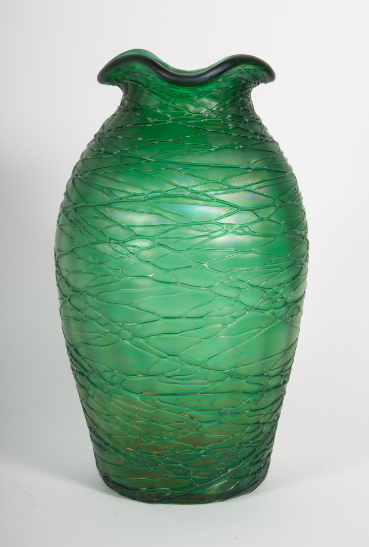 Appraisal: Iridescent green art glass vase Condition No apparent faults