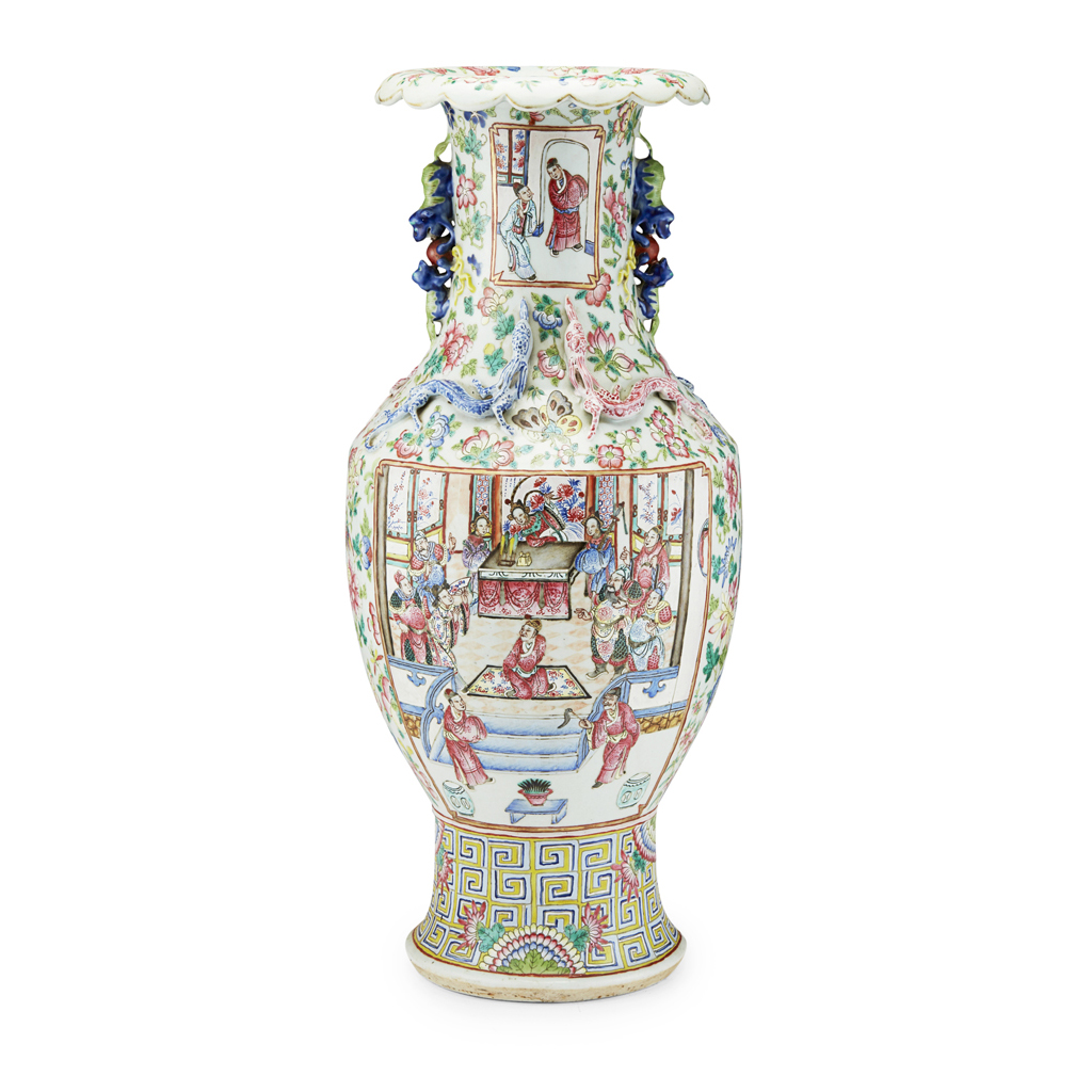 Appraisal: LARGE CANTON FAMILLE ROSE BALUSTER VASE LATE TH EARLY TH