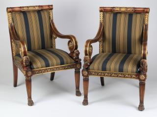 Appraisal: Parcel gilt fauteuils in the Empire taste Pair of parcel