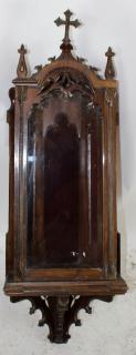 Appraisal: French Gothic corner wall niche French Gothic corner reliquary cabinet