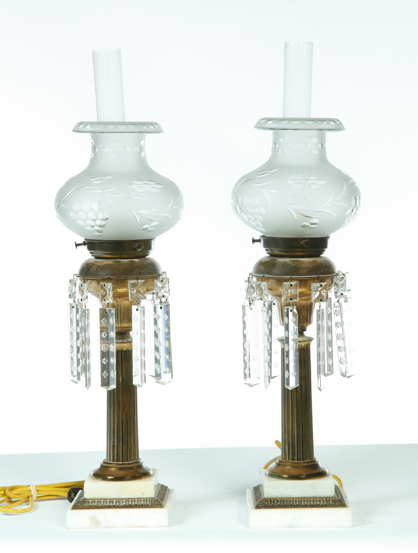 Appraisal: PAIR OF SOLAR LAMPS American mid th century Stepped marble