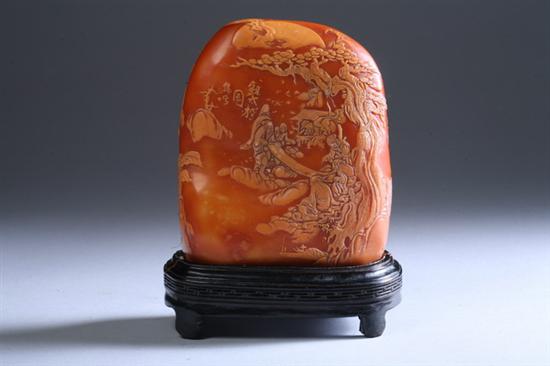 Appraisal: CHINESE SOAPSTONE CARVING Carved to depict figures - in high