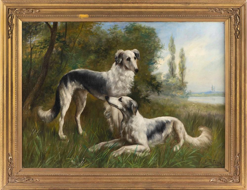 Appraisal: CONTINENTAL SCHOOL TH CENTURY PORTRAIT OF TWO DOGS OIL ON