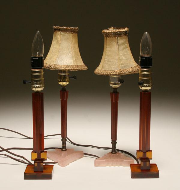 Appraisal: Two pair Art Deco boudoir lamps including amber angular lucite