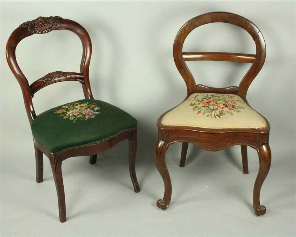 Appraisal: TWO VICTORIAN SIDE CHAIRS one with a round back with