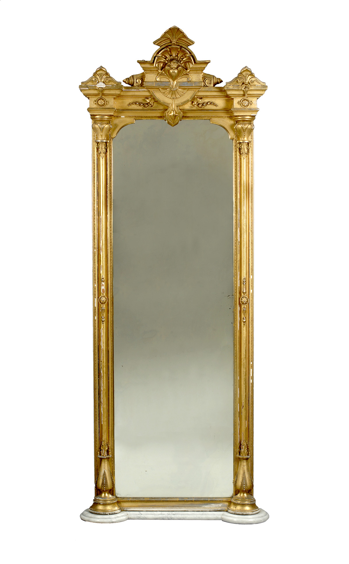 Appraisal: CLASSICAL CARVED GILT PIER MIRROR The foliate carved crest over