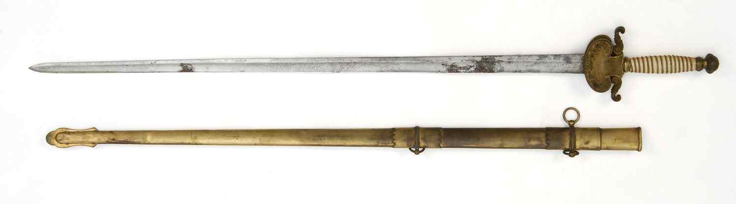 Appraisal: UNUSUAL SWORD AND SCABBARDMid- th CenturyPossibly fraternal Ivory grip with