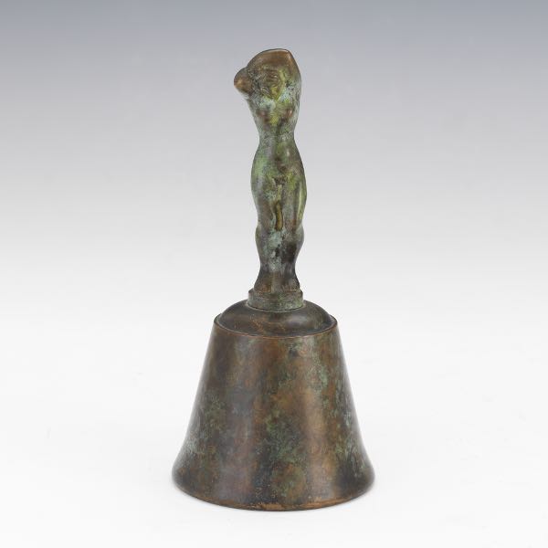 Appraisal: ART DECO PATINATED BRONZE NUDE BELL x Heavy cast bronze