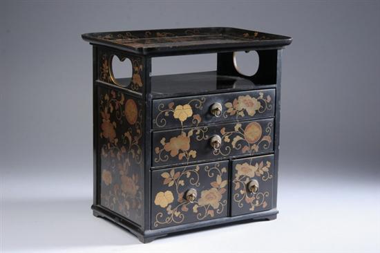 Appraisal: CHINESE GILT BLACK LACQUER COSMETIC STAND Meiji period Mon and