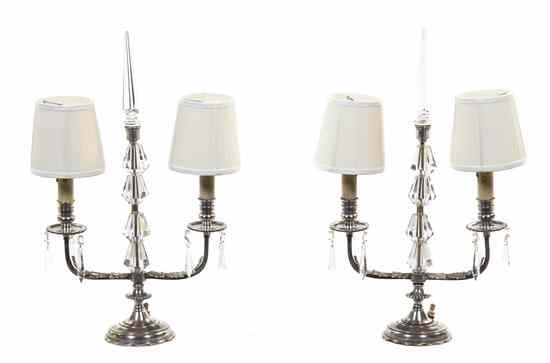 Appraisal: A Pair of Cut Glass Two-Light Girandoles each with repeating