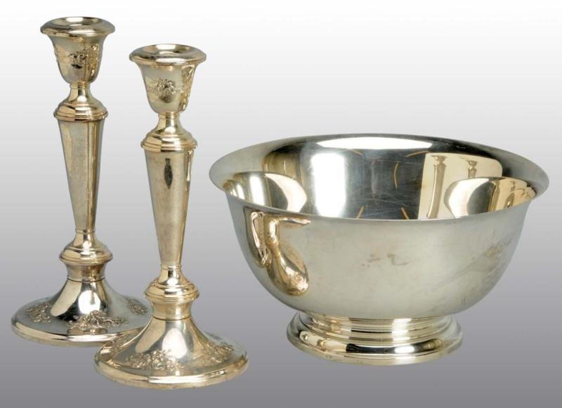 Appraisal: Lot of American Silver Revere Bowl Candlesticks Description Bowl weighs