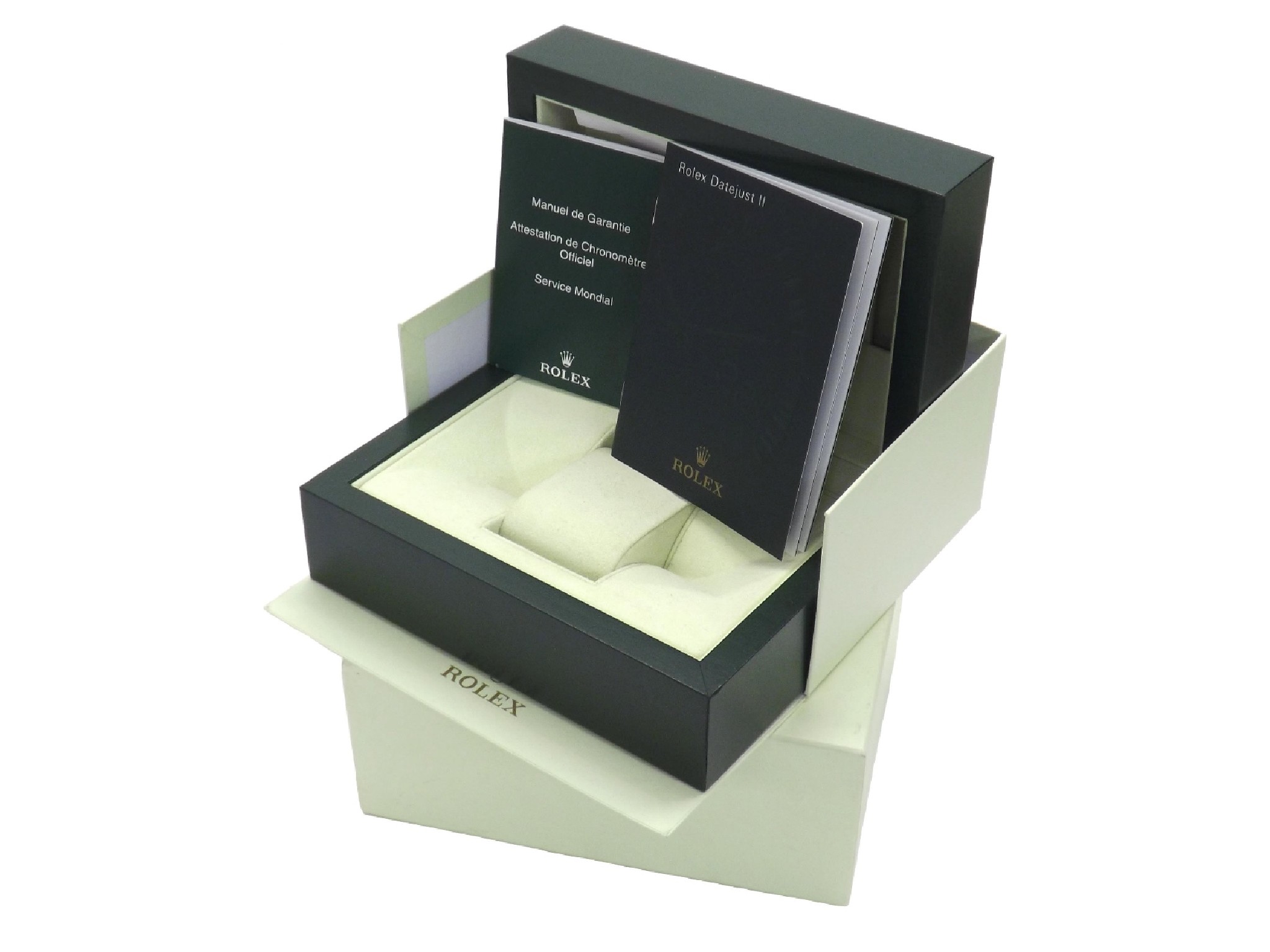 Appraisal: Green Rolex watch box with outer cardboard cover display cushion