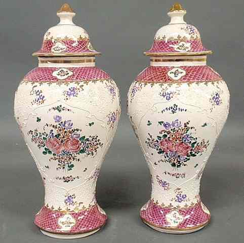 Appraisal: Pair of colorful Samson baluster form vases late th c