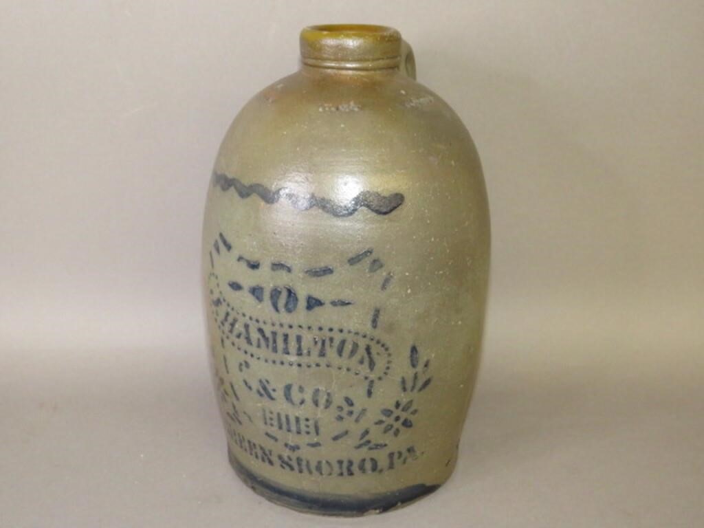 Appraisal: COBALT DECORATED J HAMILTON CO STONEWARE JUGca salt glazed rounded