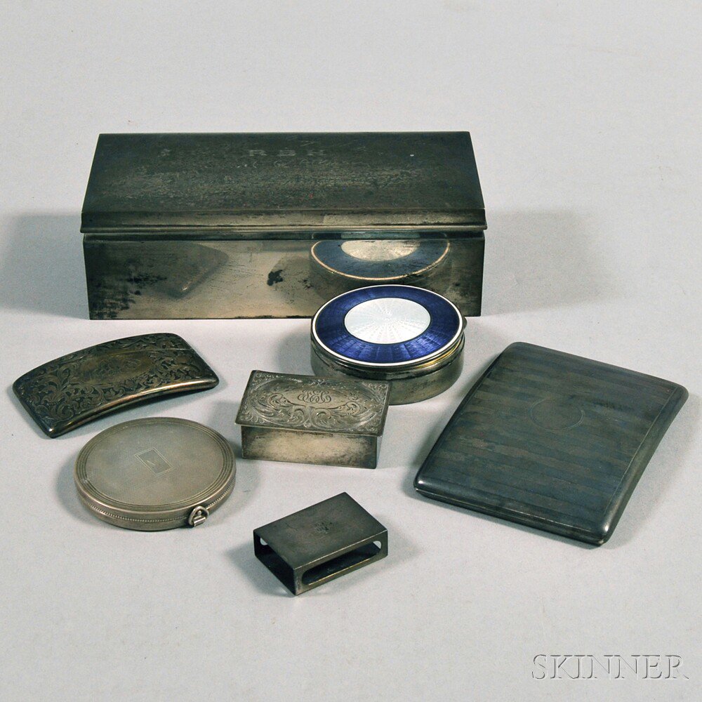 Appraisal: Seven Assorted Sterling Silver Boxes and Compacts a Becht Hartl