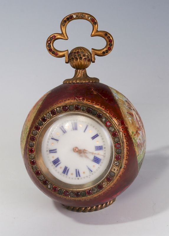 Appraisal: A TH C JEWELED VIENNESE ENAMEL BALL SHAPE CLOCK A