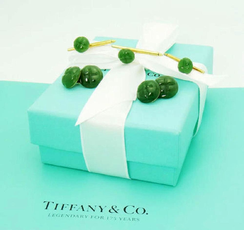 Appraisal: Tiffany Co k Gold Green Jade Set Of Cufflinks Tiffany