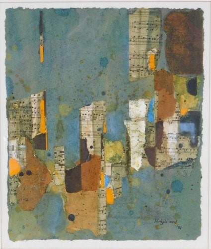 Appraisal: David Hazelwood thC School Madregal abstract collage dated watercolour cm