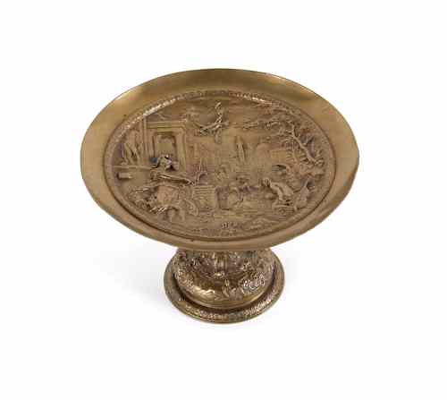 Appraisal: Brass tazza with relief Roman scenes th c h dia