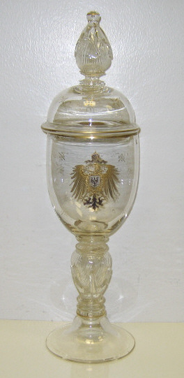 Appraisal: ANTIQUE GERMAN BLOWN GLASS CHALICE Footed with domed lid decorated