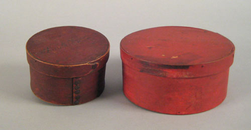 Appraisal: Two red painted bentwood boxes th c the smaller one