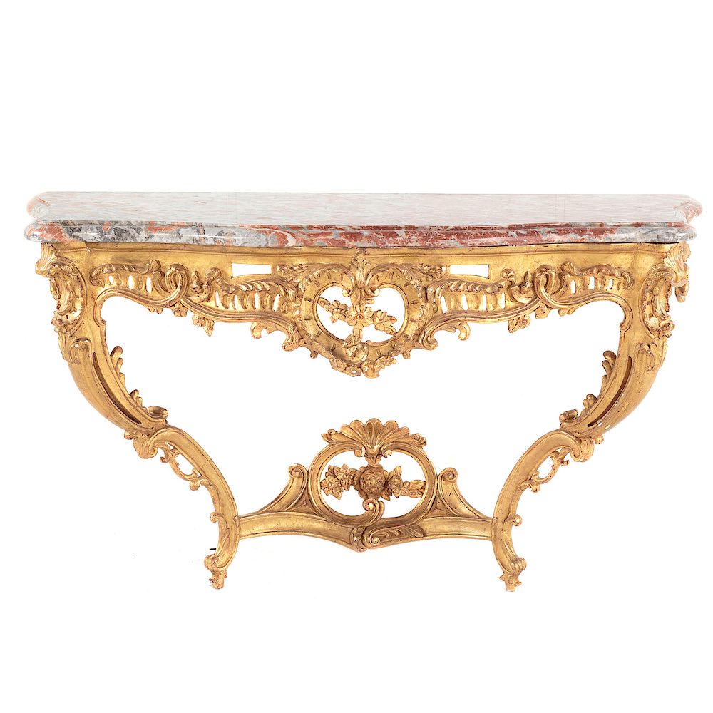 Appraisal: Louis XV Style Giltwood Marble Top Console Table th century