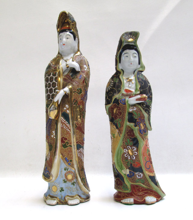 Appraisal: TWO JAPANESE MORIAGA STANDING FIGURALS of Quan Yin Heights from