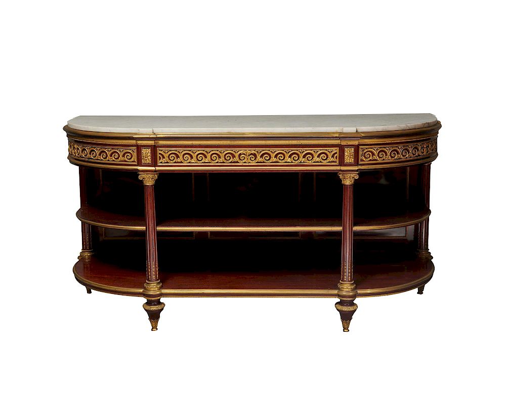 Appraisal: Fine Louis XVI Style Ormolu Mounted Marble Top Mahogany Three