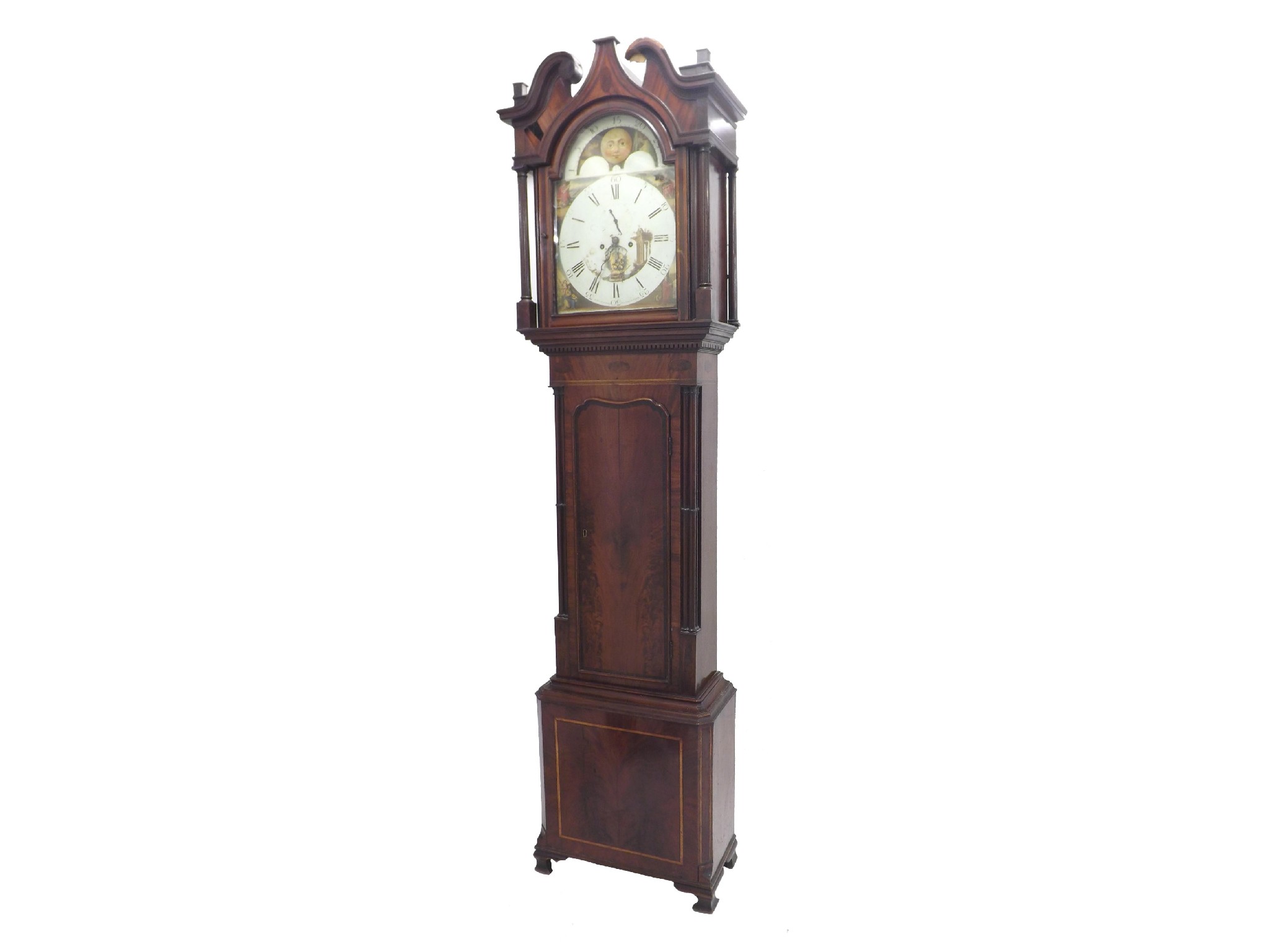 Appraisal: Mahogany eight day longcase clock the painted arched dial with