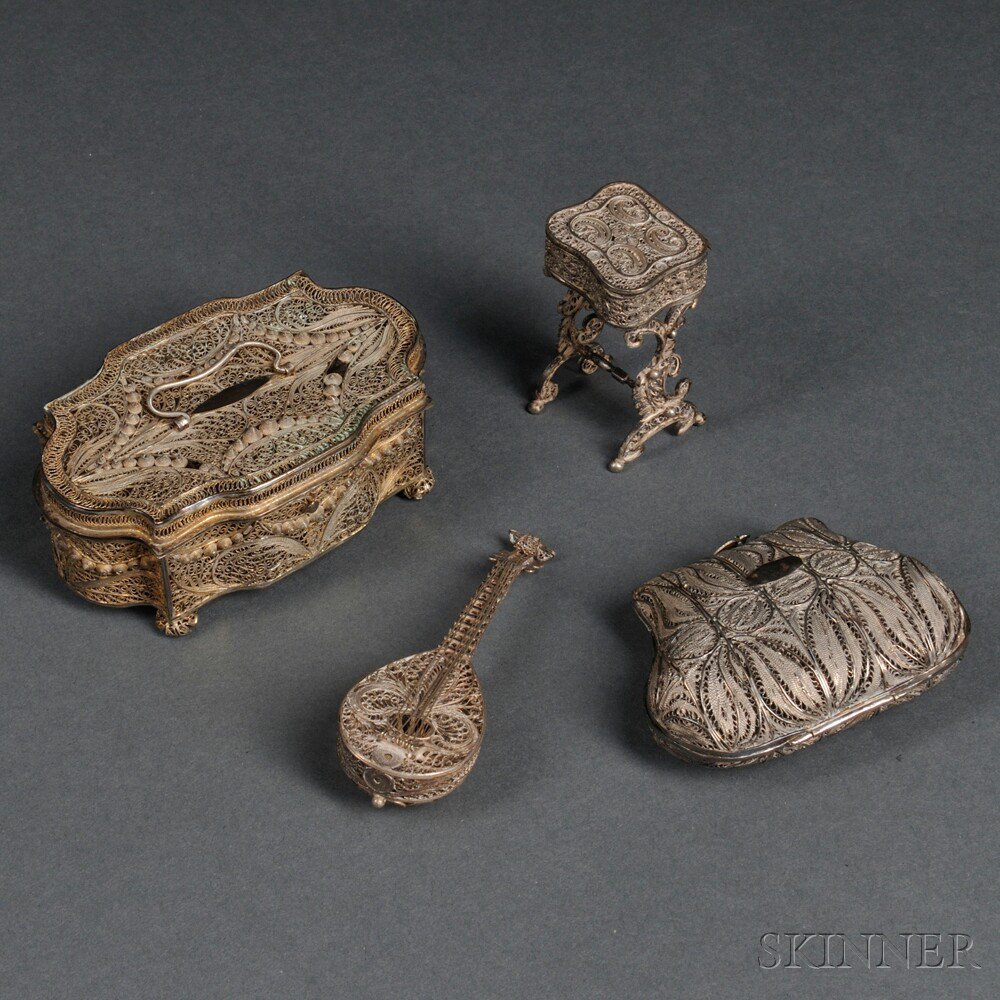 Appraisal: Four Silver Filigree Containers Used for Spices th century a