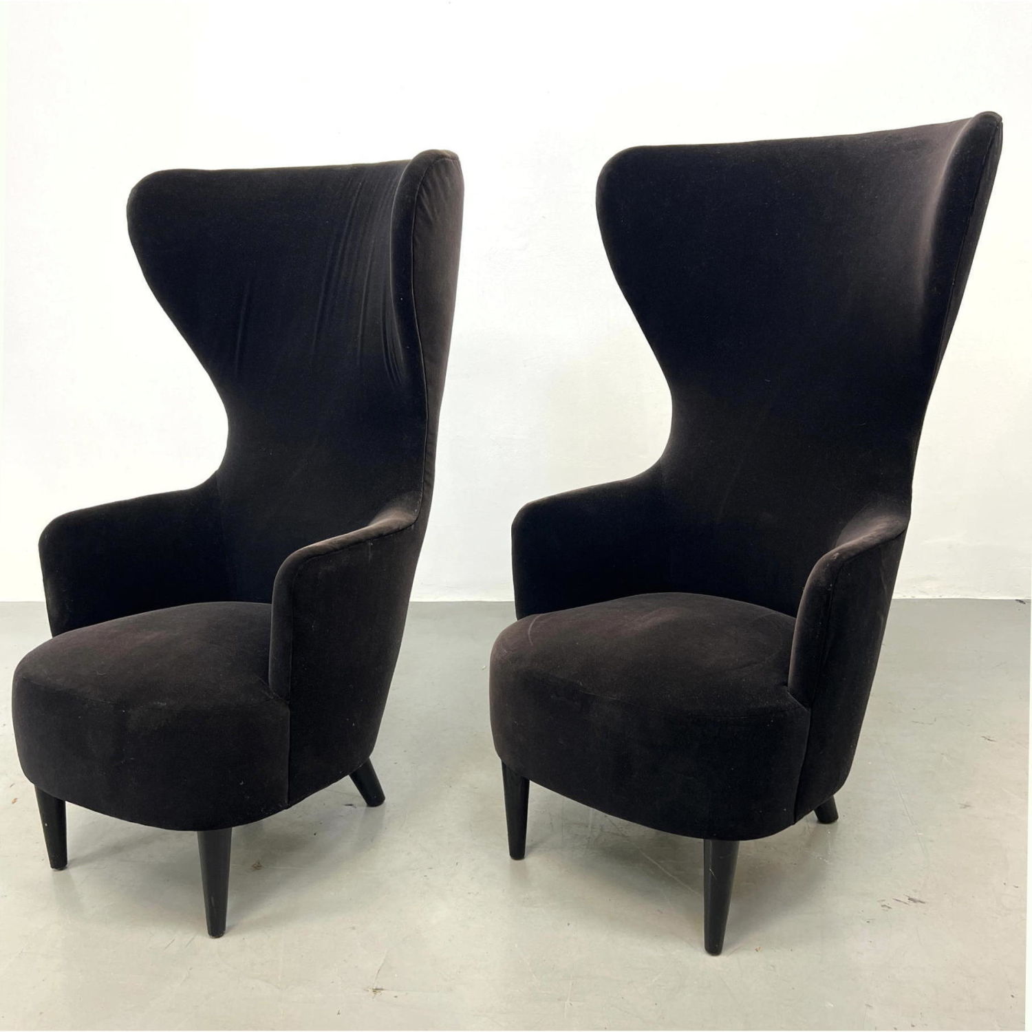 Appraisal: Pr Modernist TOM DIXON Tall Back Wing Chair Black Upholstered