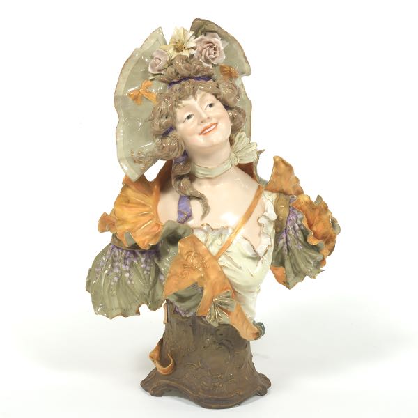 Appraisal: ERNST WAHLISS PORCELAIN BUST OF OPULENTLY DRESSED MAIDEN thick x