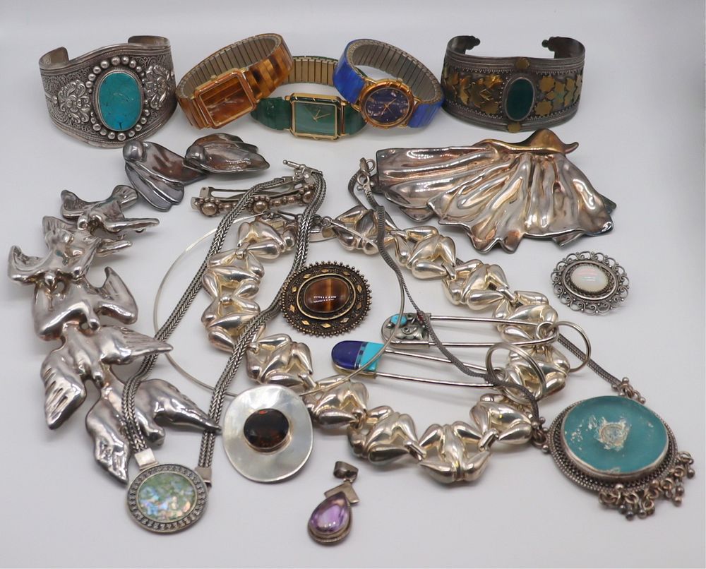 Appraisal: JEWELRY Assorted Jewelry Grouping Includes an Israeli sterling pendant or